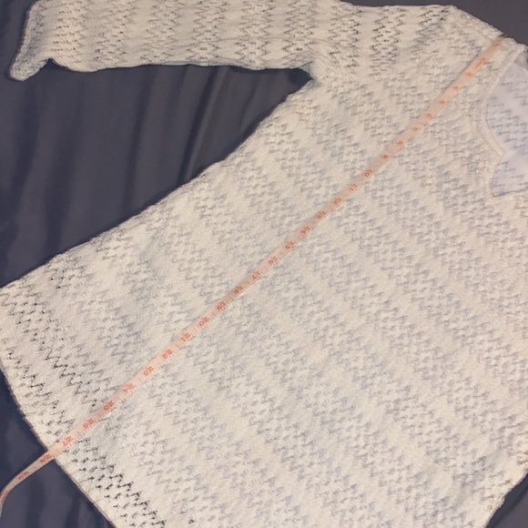 Ivory White Crochet Boho Bell-Sleeved Notch-Neck Flare Krazy Kat Tunic sz M - Picture 10 of 16